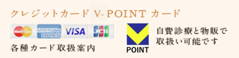 クレジットカード・V-POINTカード VISA 各種カード取扱案内   T-POINT 自費診療と物販で取扱い可能です
